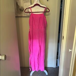 J. Crew Hot Pink Comfy Wide leg Jumpsuit with waist tie, front and back pockets!